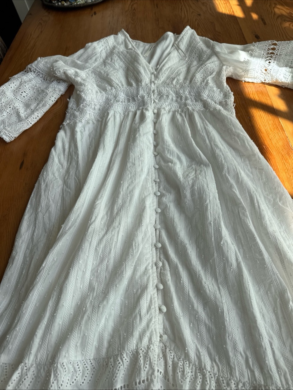 By Anthropologie White Eyelet Lace Button Front Midi Dress Boho Size 10 cotton